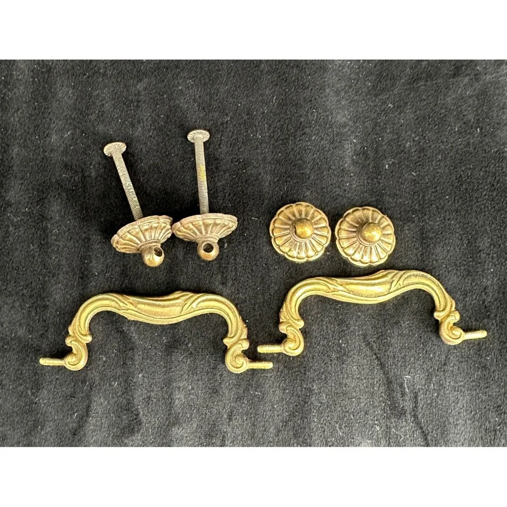 Vintage Brass Drawer Pulls Set of 2 A2436-1 Bail Pulls Vtg Hardware GrannyCore